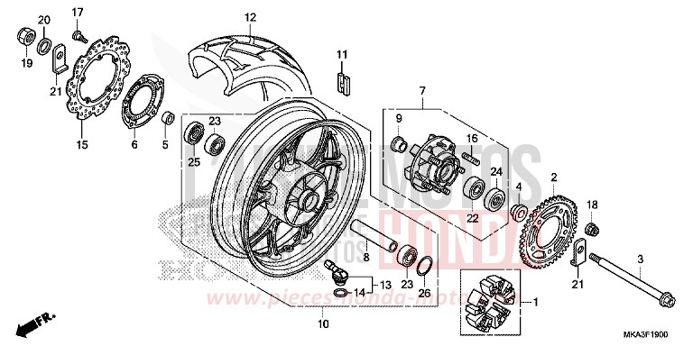 ROUE ARRIERE de NC750X "Méca" CANDY ARCADIAN RED (R305) de 2016